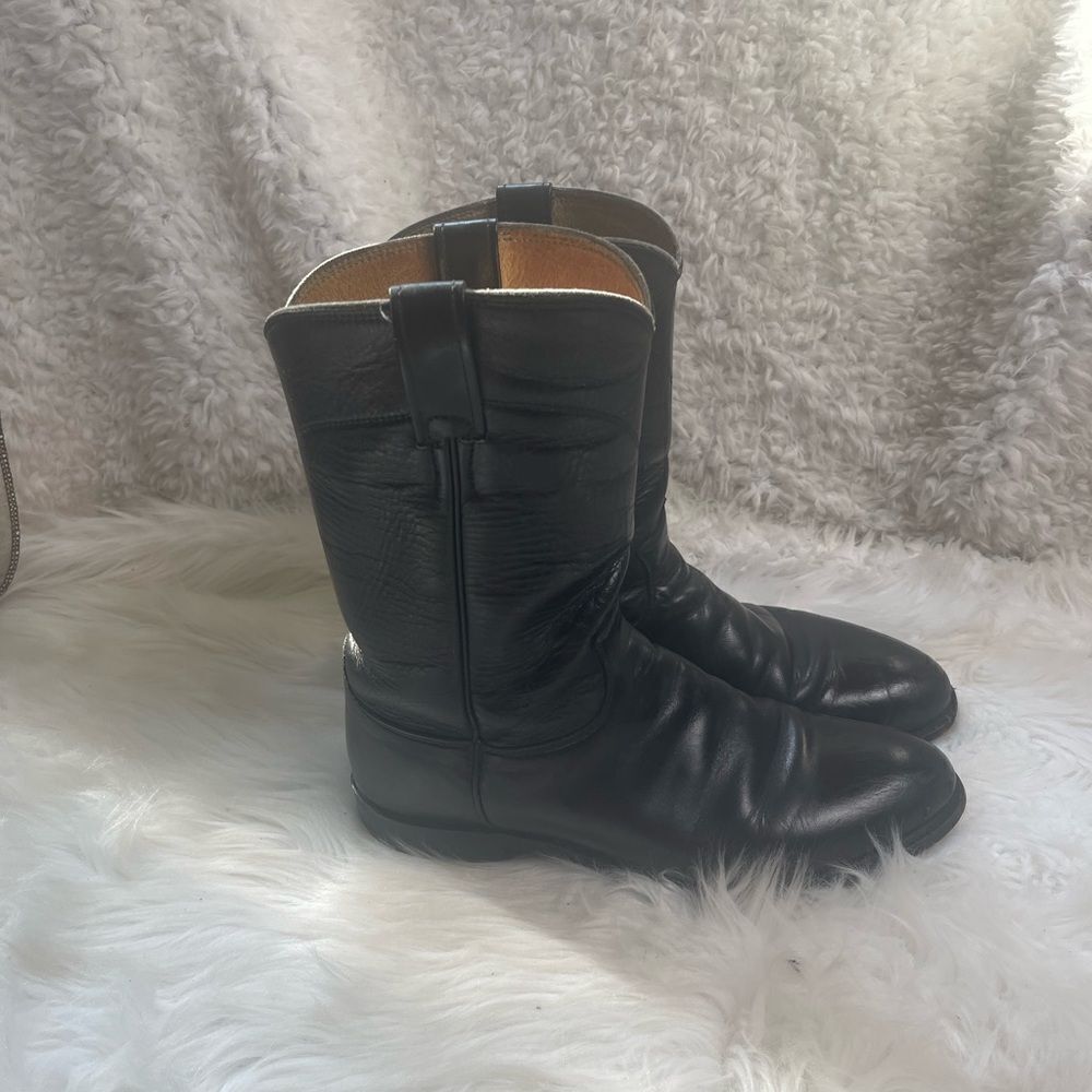 Vintage Justin Classic Black Roper USA Style 3133 Cowboy Boots Mens Size 8 - Picture 3 of 15